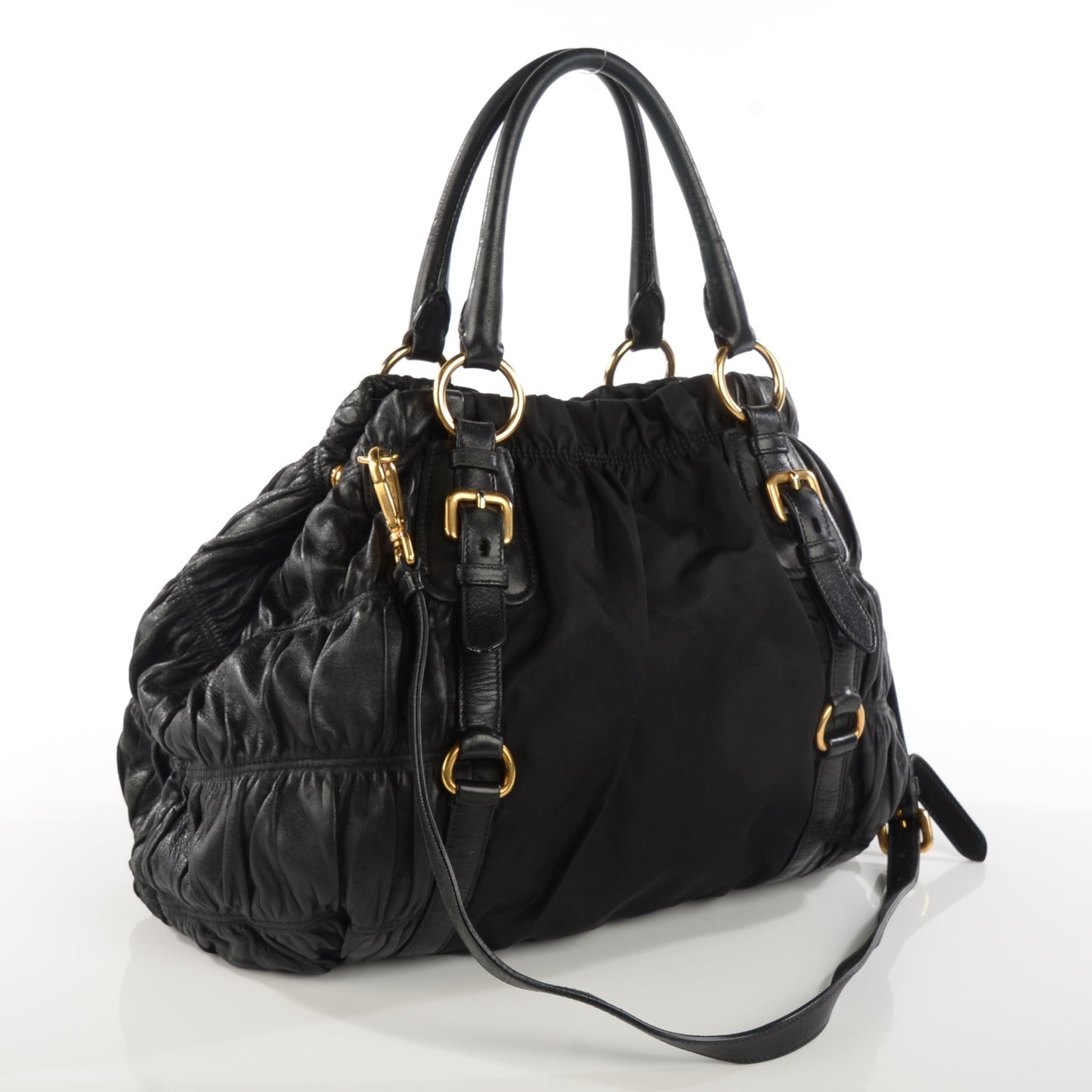 Tessuto Nylon Nappa Gaufre Shoulder Bag Nero Black