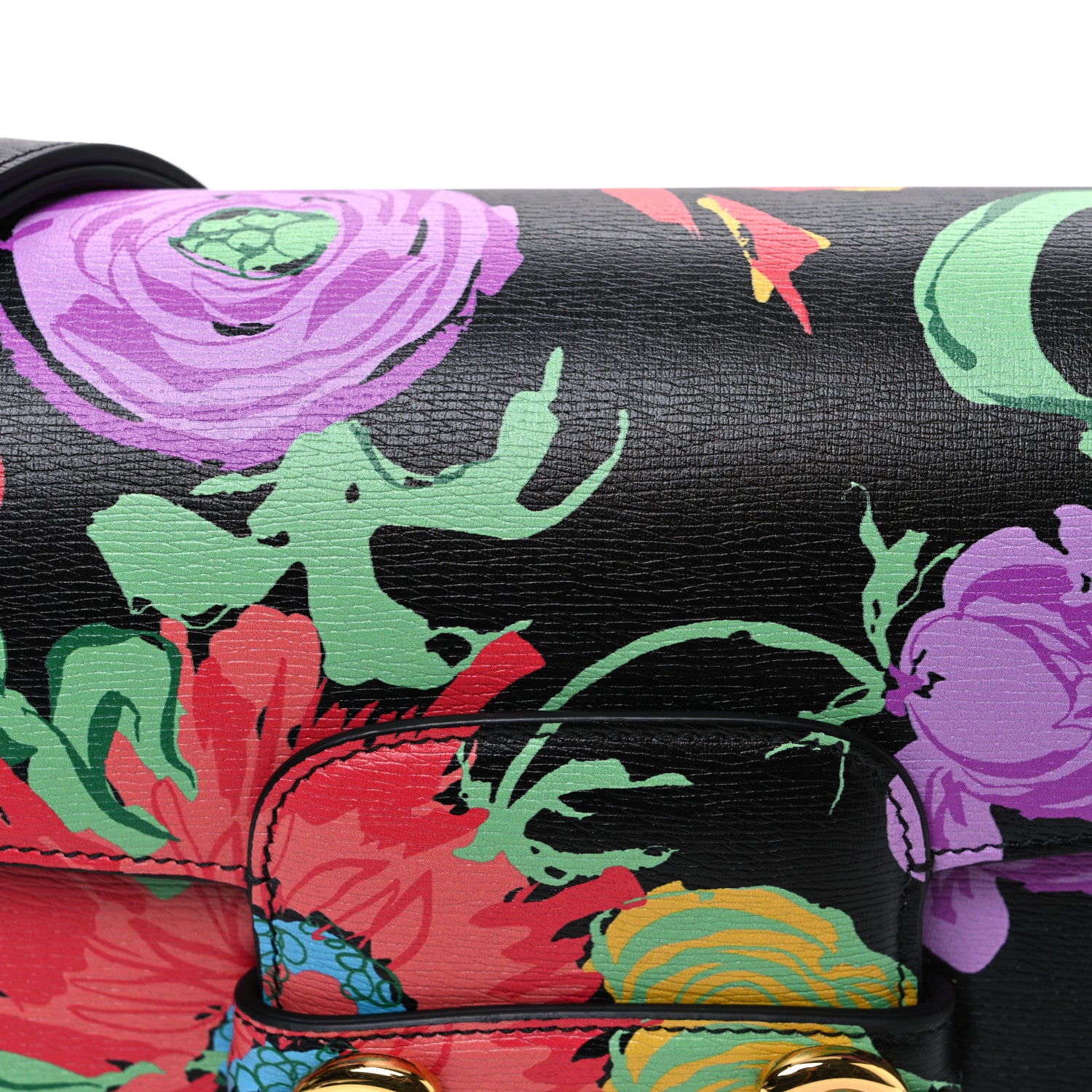 Gucci X KEN SCOTT New Shangai Calfskin Jenny Floral Print Horsebit 1955 Shoulder Bag Black Pink 8 of 10