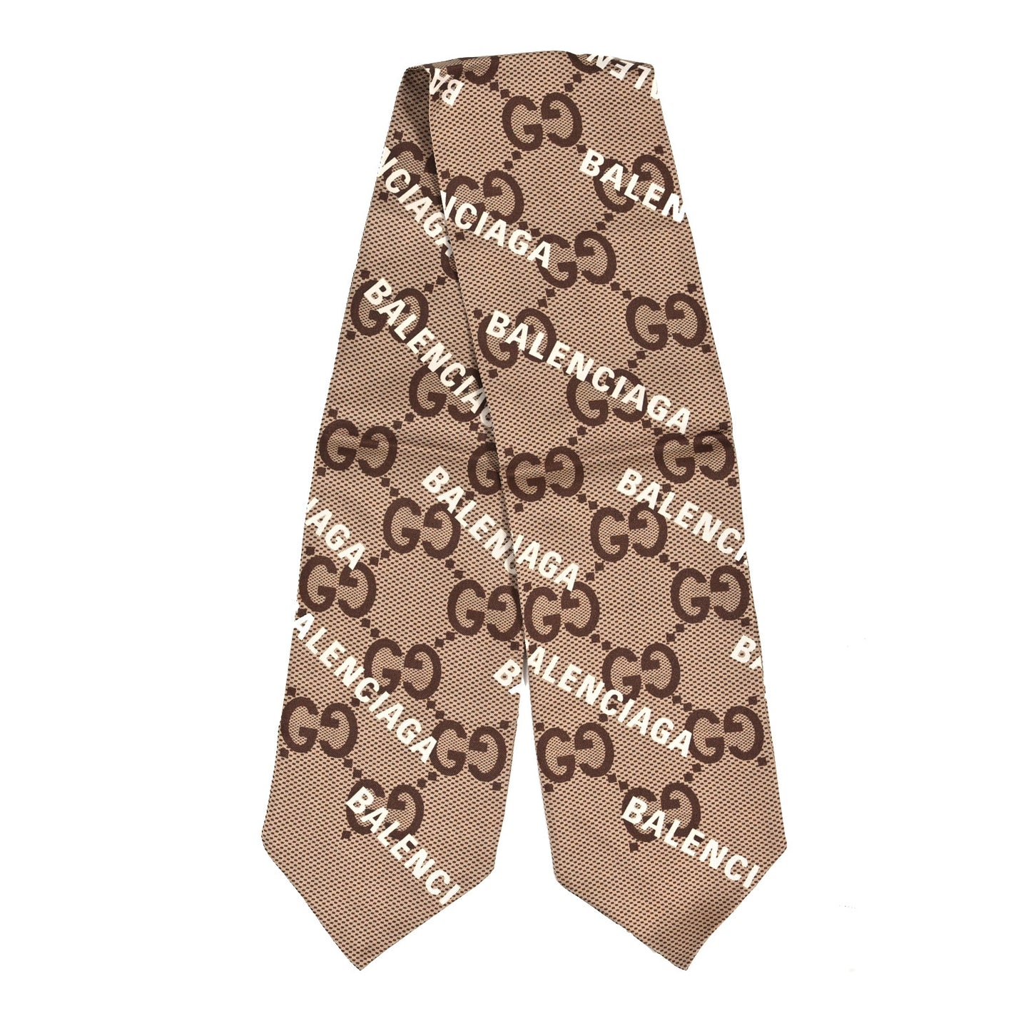 X BALENCIAGA Silk Twill Maxi GG Monogram GG B Neck Bow Scarf Beige White
