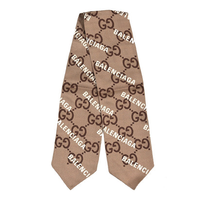 Gucci X BALENCIAGA Silk Twill Maxi GG Monogram GG B Neck Bow Scarf Beige White 2 of 3