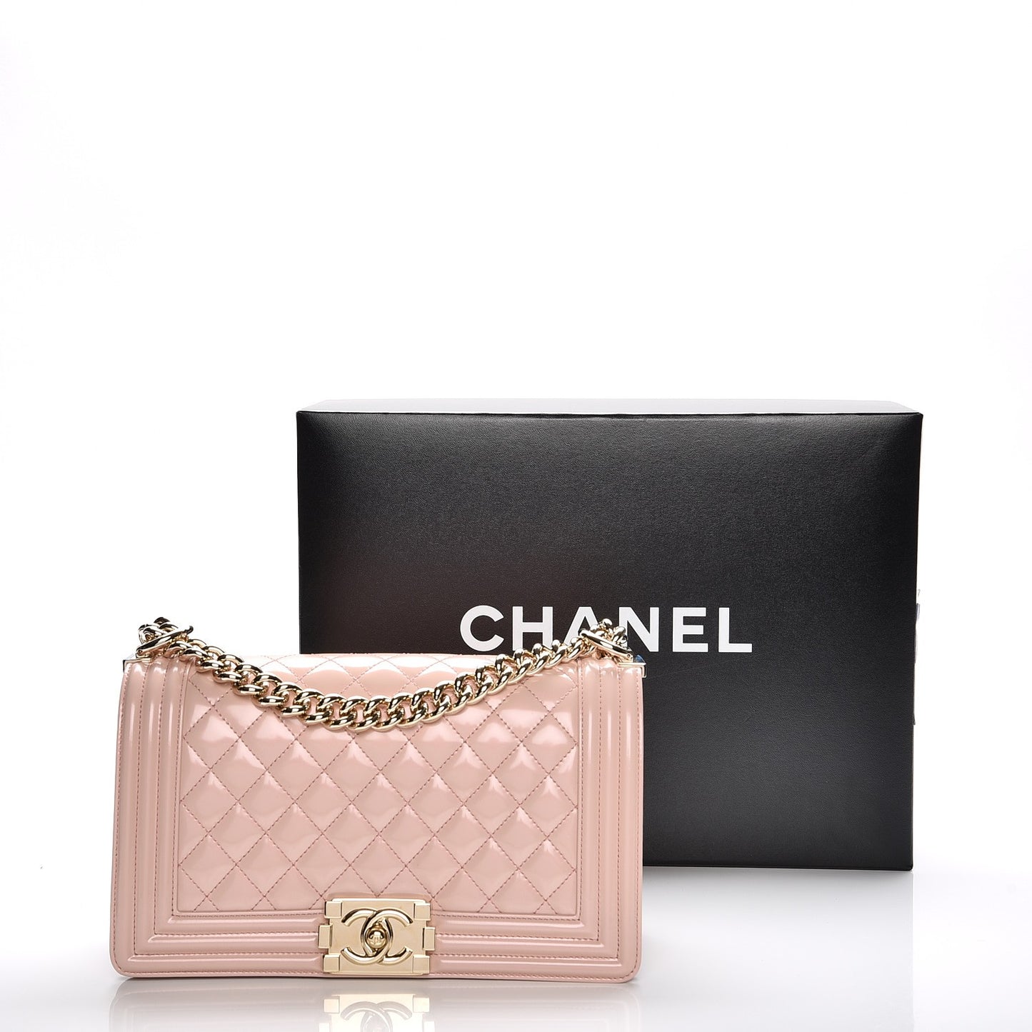 Patent Calfskin Quilted Medium Boy Flap Light Pink