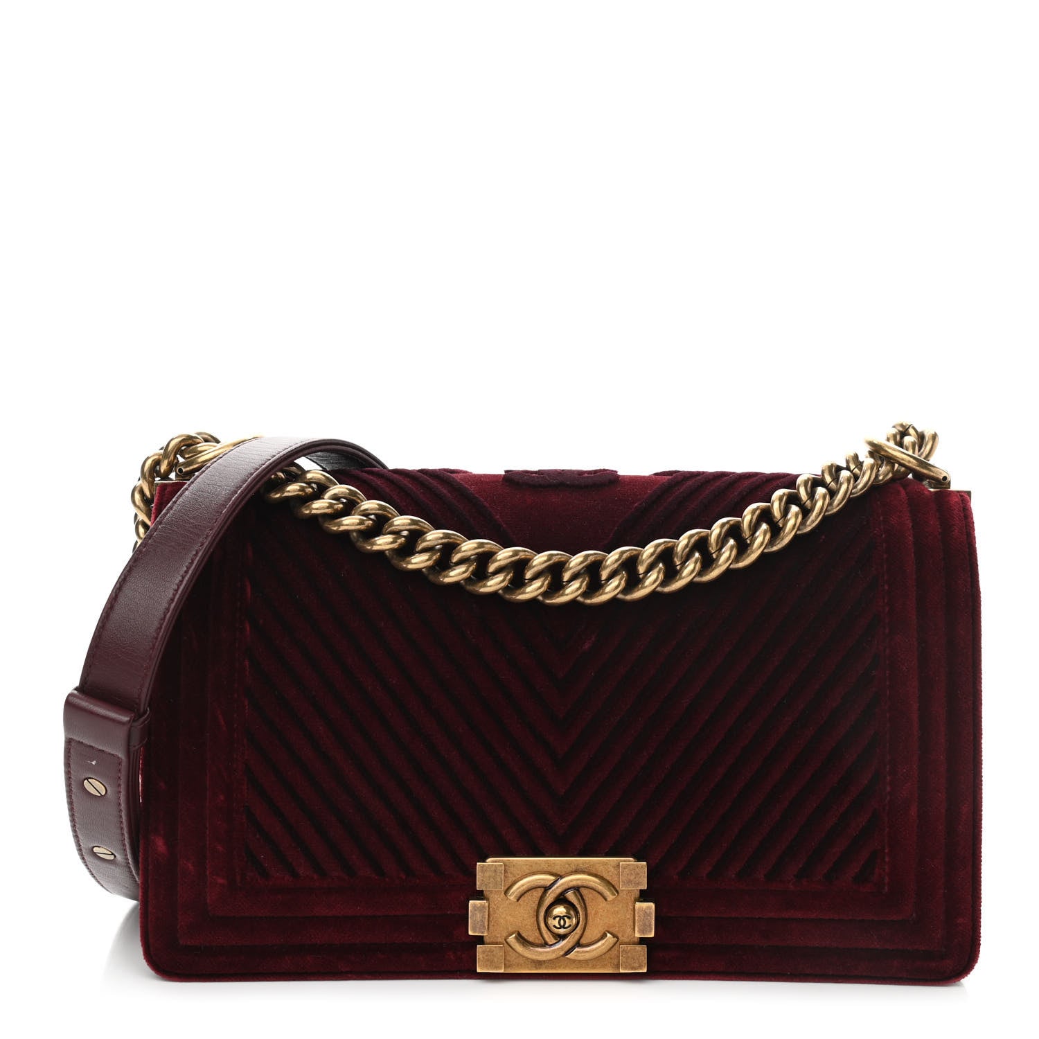 Chanel Velvet Chevron Quilted Medium Boy Flap Burgundy 1 of 10