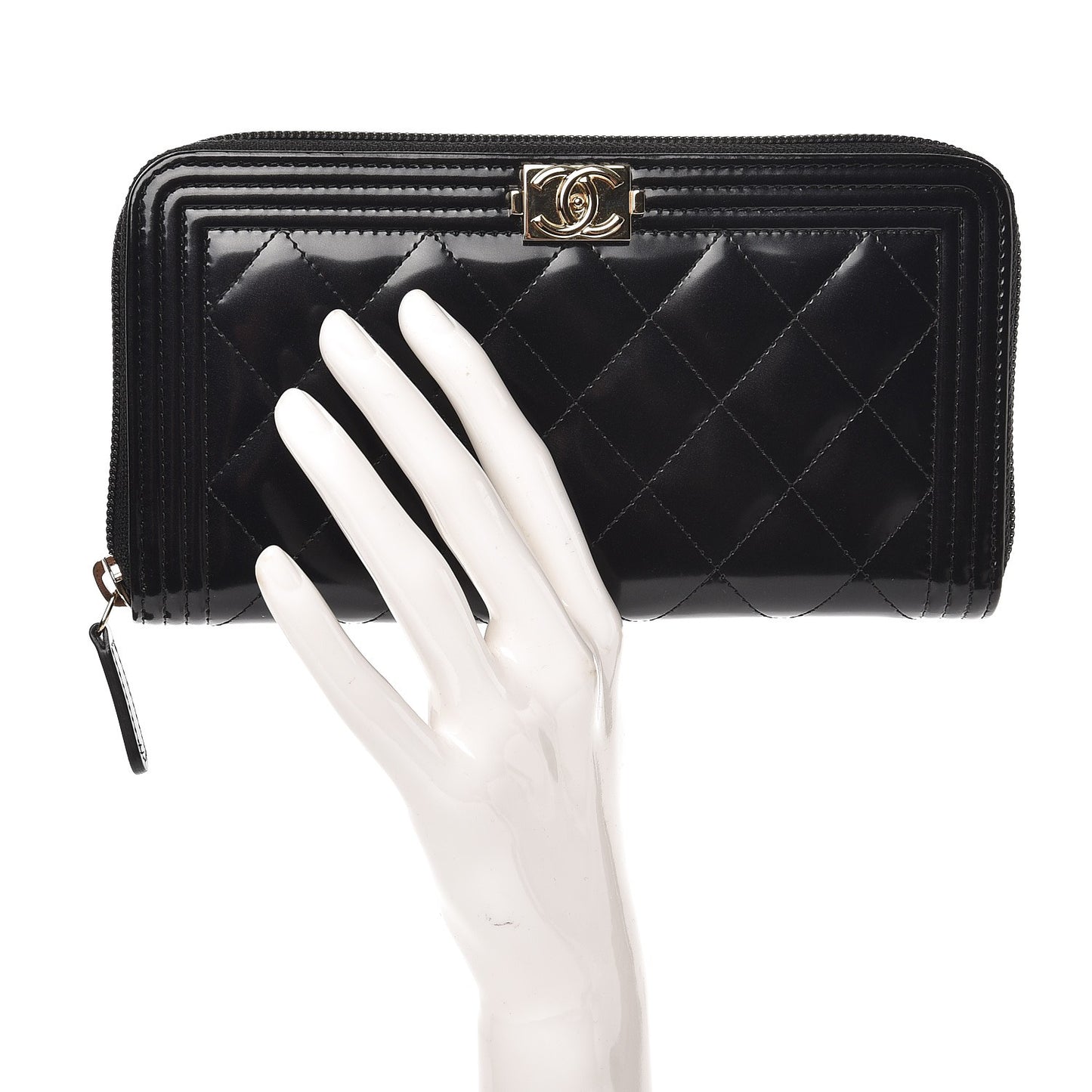 Glazed Calfskin Boy Zip Around Wallet Black