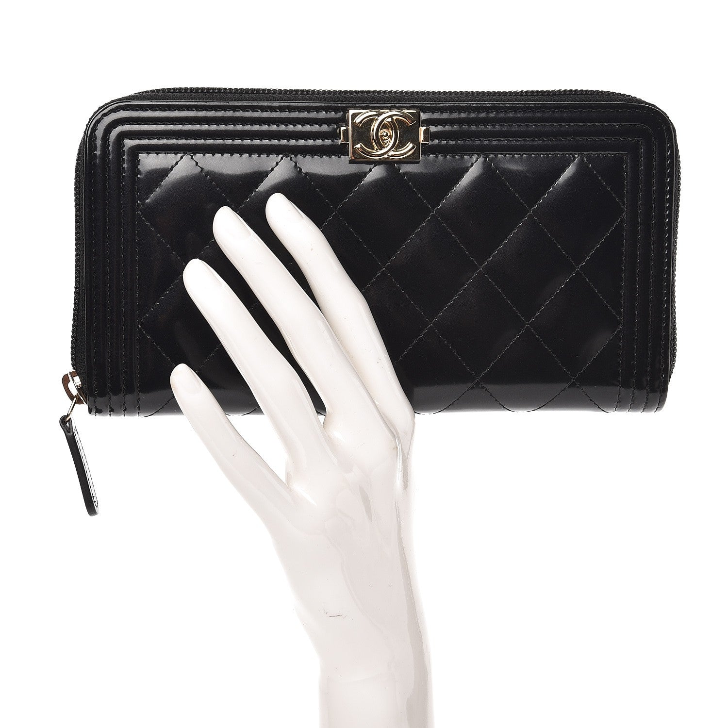 Chanel Glazed Calfskin Boy Zip Around Wallet Black 2 of 9