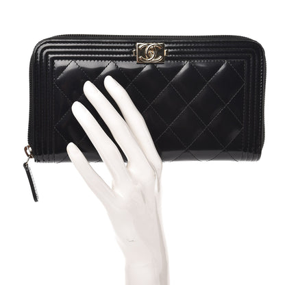 Chanel Glazed Calfskin Boy Zip Around Wallet Black 2 of 9