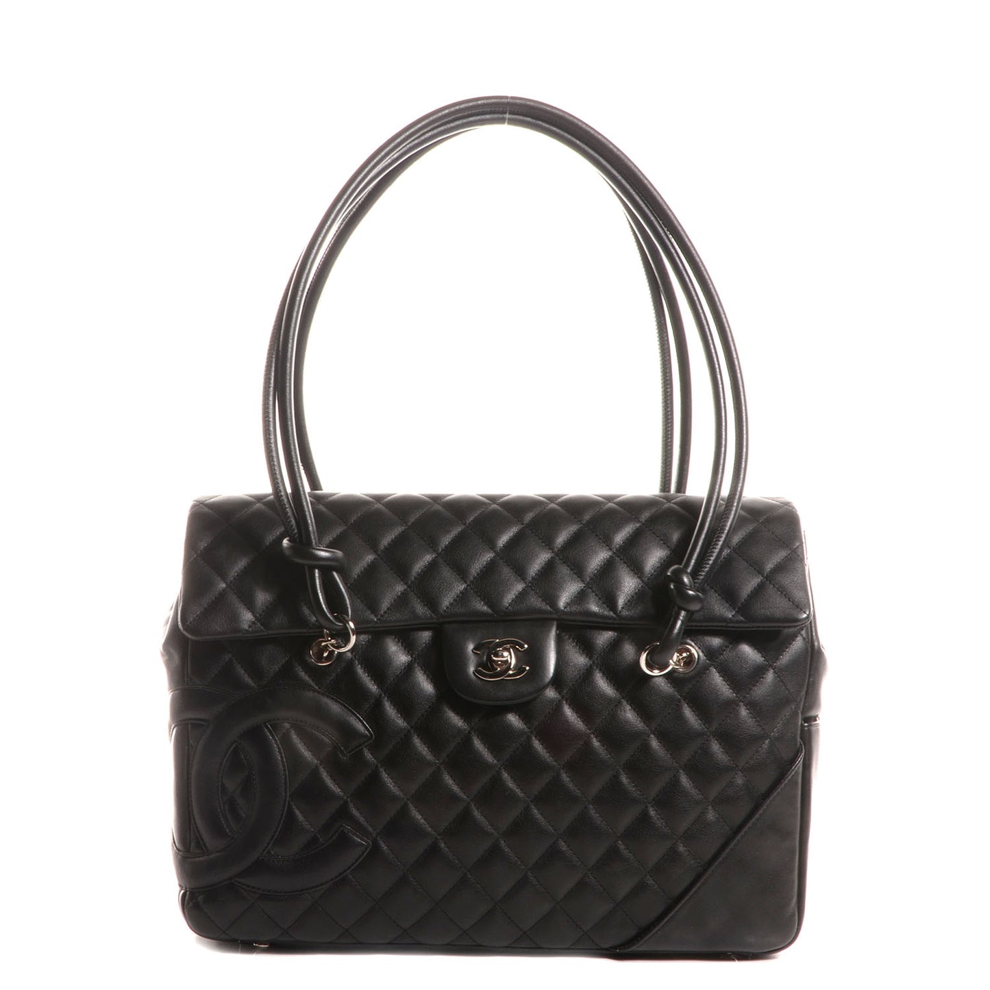 Calfskin Quilted Large Cambon Flap Black