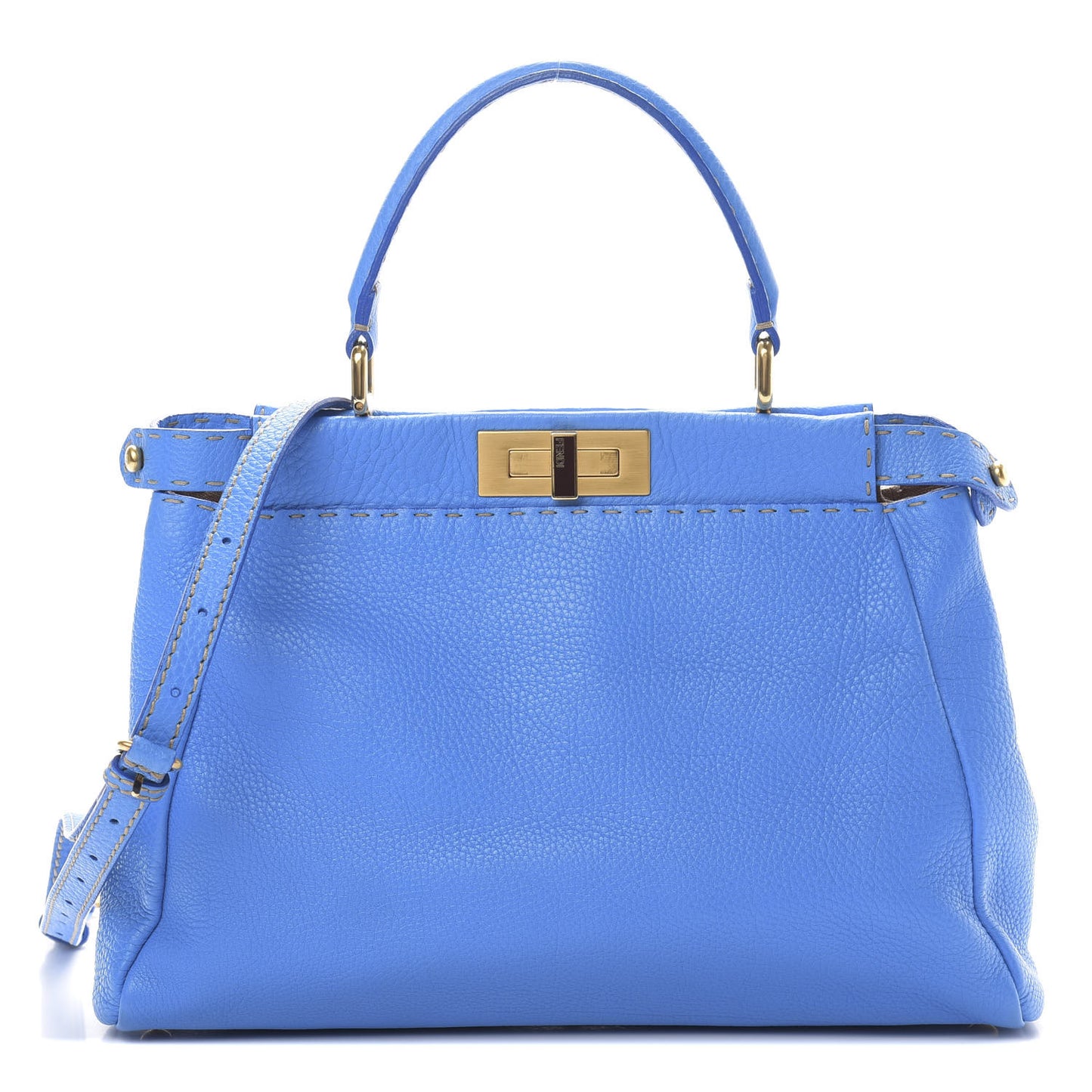 Cuoio Romano Raffia Selleria Medium Peekaboo Iconic Satchel Blue