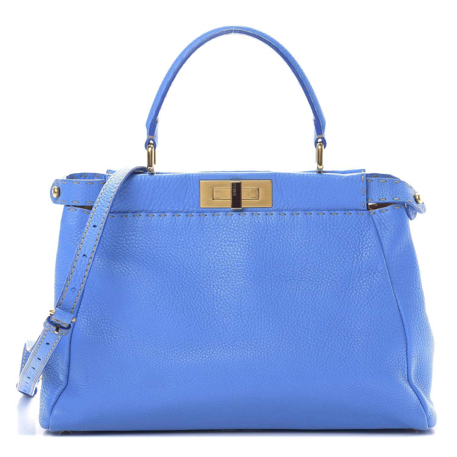 Fendi Cuoio Romano Raffia Selleria Medium Peekaboo Iconic Satchel Blue 2 of 13