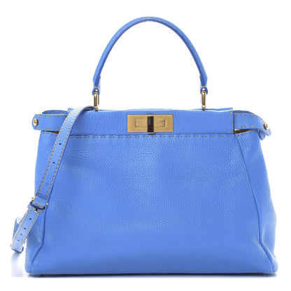 Fendi Cuoio Romano Raffia Selleria Medium Peekaboo Iconic Satchel Blue 2 of 13