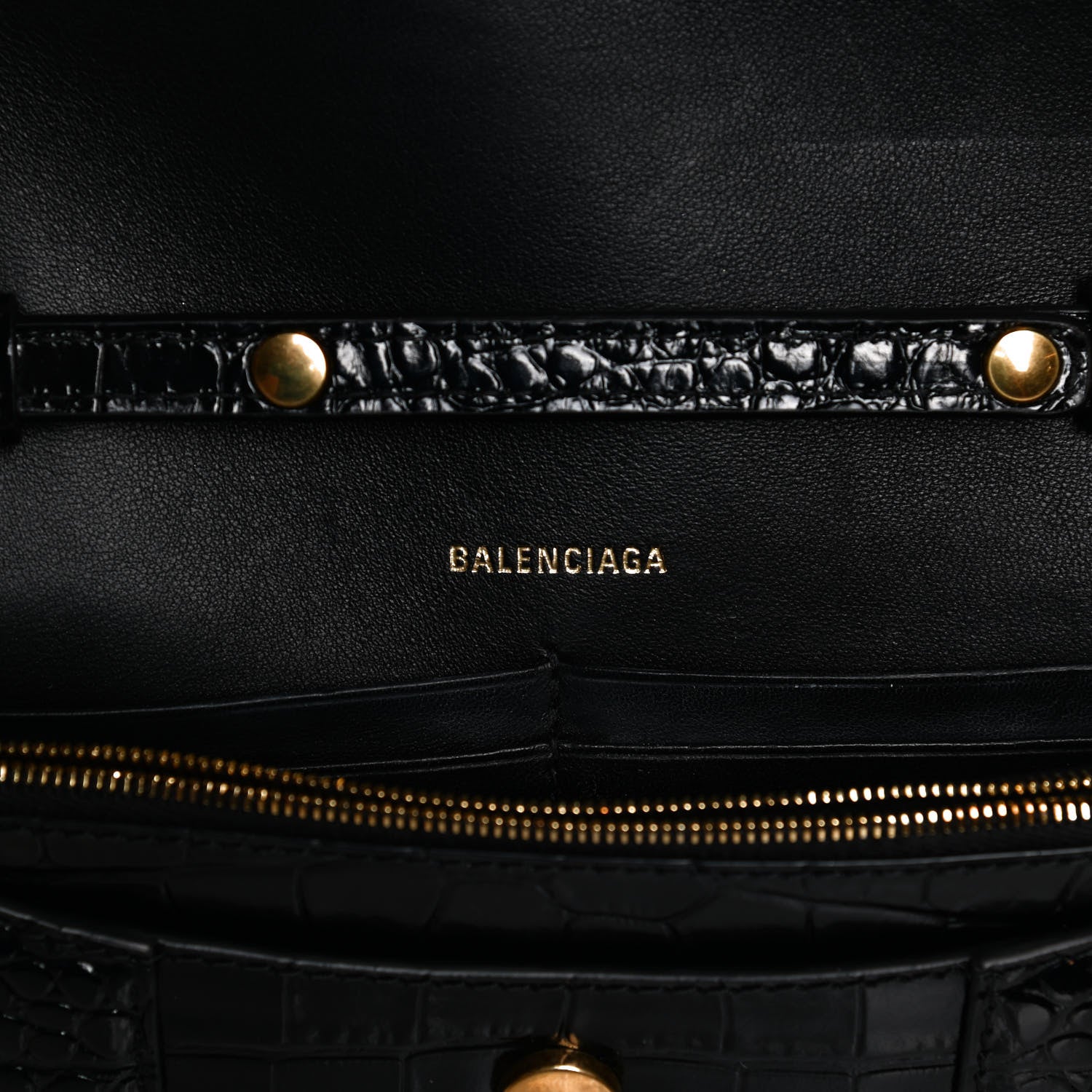 Balenciaga Shiny Calfskin Crocodile Embossed Hourglass Chain Bag Black 5 of 10
