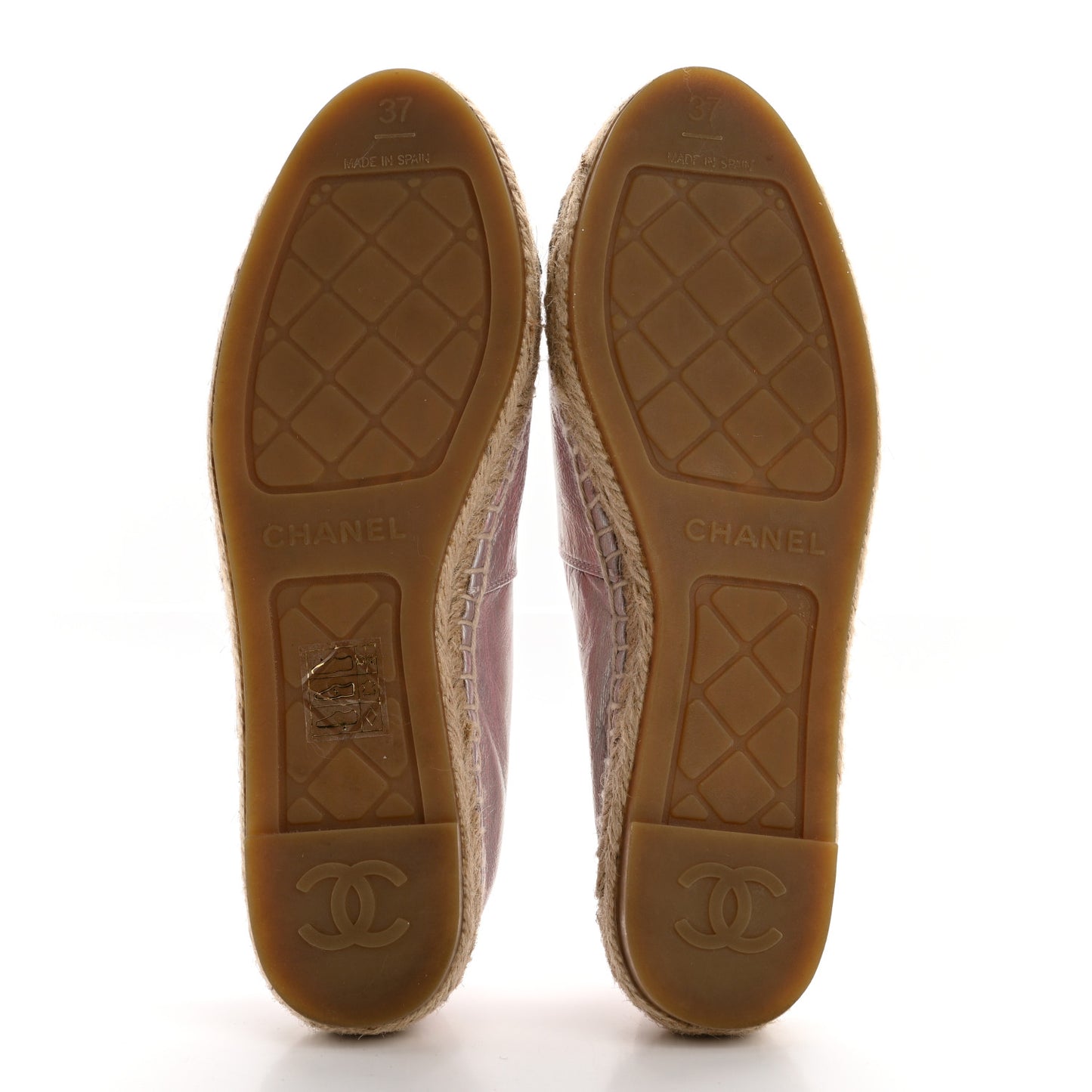 Laminated Lambskin Grosgrain Embroidered CC Espadrilles 37 Pink Silver Black