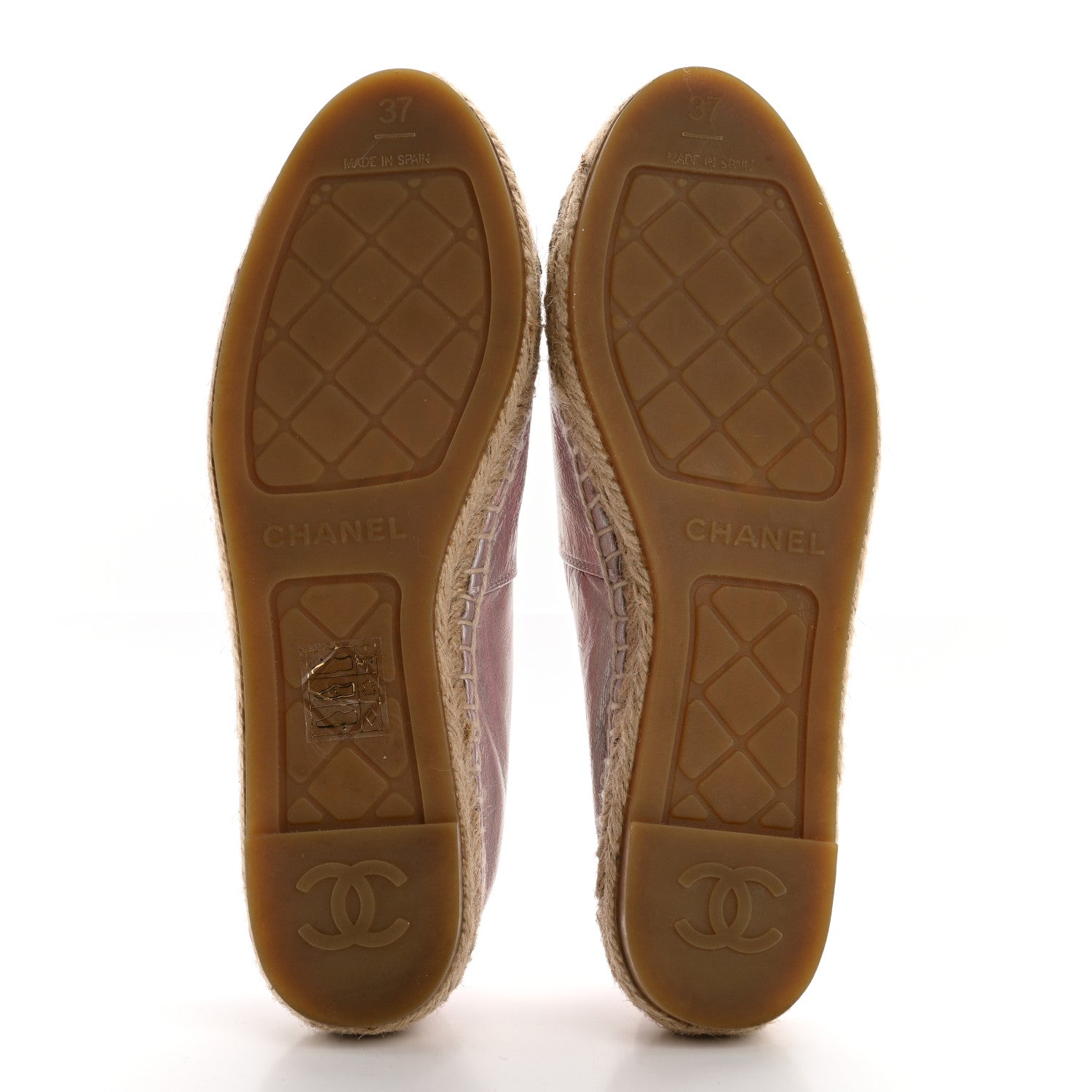 Chanel Laminated Lambskin Grosgrain Embroidered CC Espadrilles 37 Pink Silver Black 5 of 10