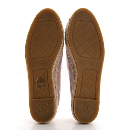 Chanel Laminated Lambskin Grosgrain Embroidered CC Espadrilles 37 Pink Silver Black 5 of 10