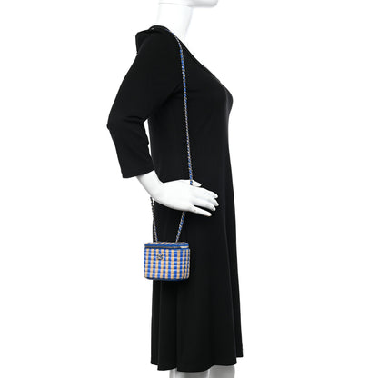 Chanel Raffia Jute Striped Mini Vanity Case With Chain Blue Beige 2 of 11