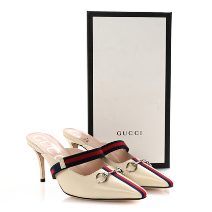 Gucci Malaga Kid Sylvie Web Cross Strap Mid-Heel Slides 38 Vintage White 9 of 9
