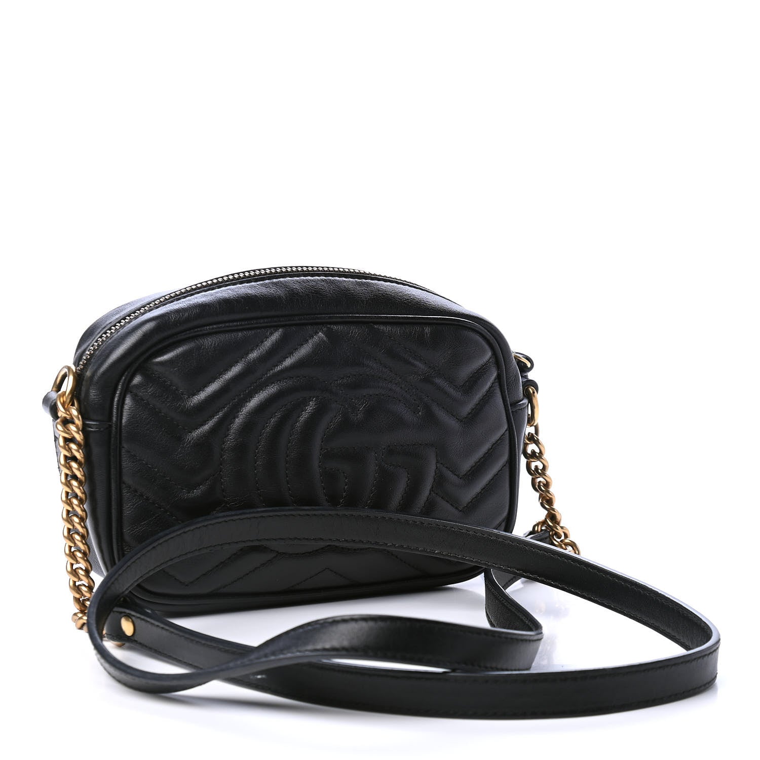 Gucci Calfskin Matelasse Mini GG Marmont Chain Shoulder Bag Black 2 of 4