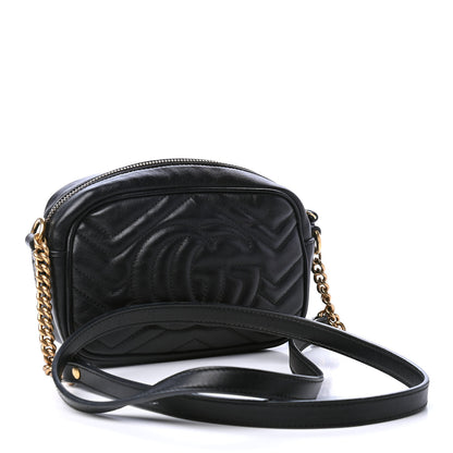 Gucci Calfskin Matelasse Mini GG Marmont Chain Shoulder Bag Black 2 of 4