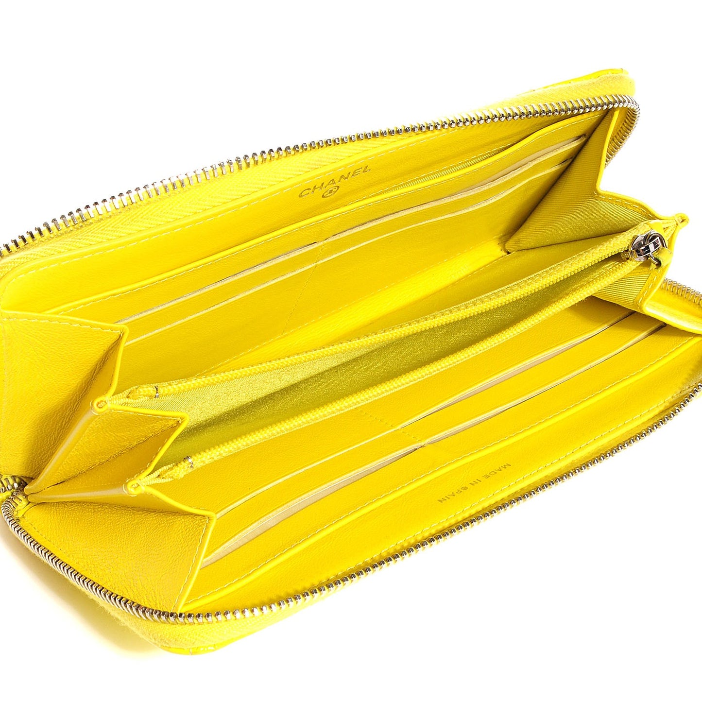 Patent Quilted Large Gusset Zip Around Wallet Yellow