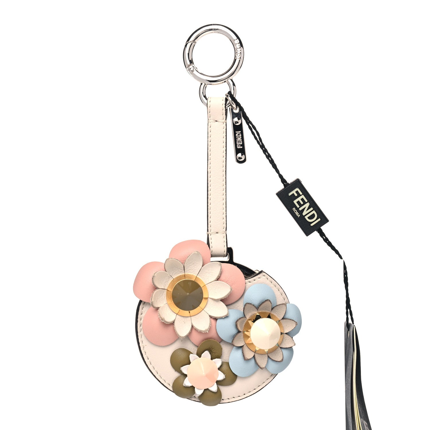 Fendi Calfskin Flowerland Mirror Bag Charm Beige Multicolor 1 of 5