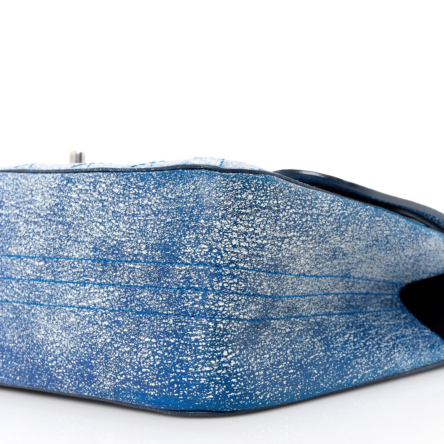 Crackled Calfskin Jumbo Double Flap Blue