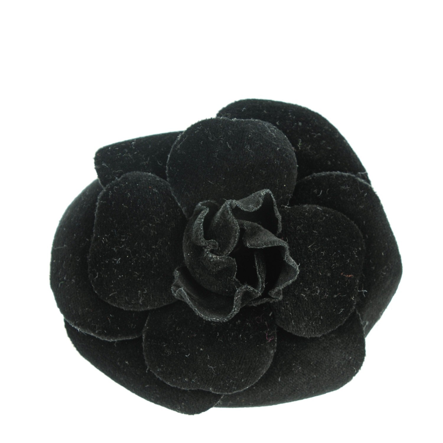Chanel Velvet Camellia Brooch Pin Black 1 of 4