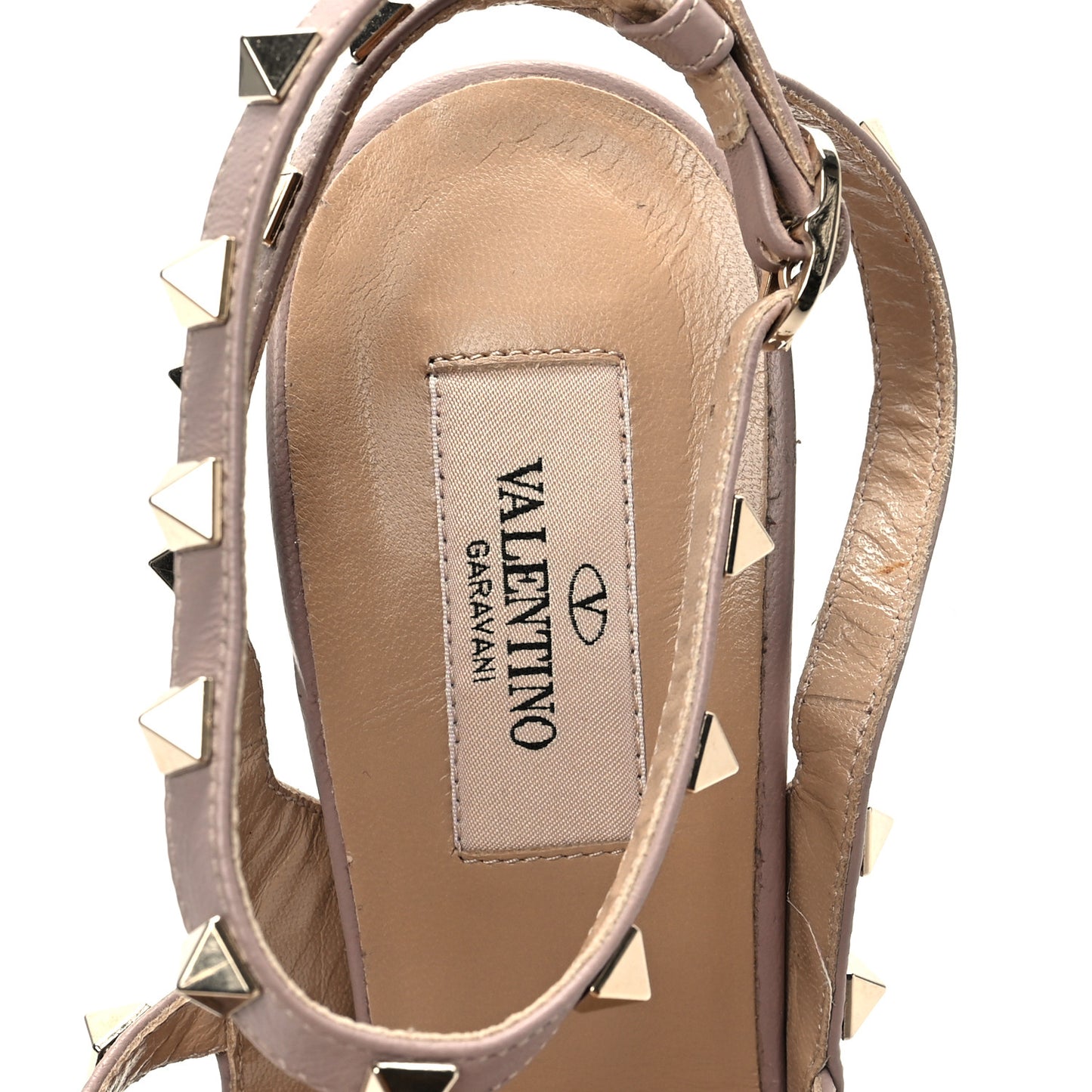 Calfskin Nappa Rockstud Ankle Strap 100mm Pumps 40 Alpaca Poudre
