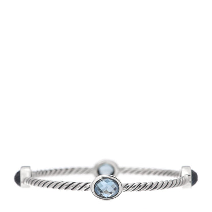 David Yurman Sterling Silver Blue Topaz 3mm Color Classics Four Station Bangle Bracelet 1 of 4