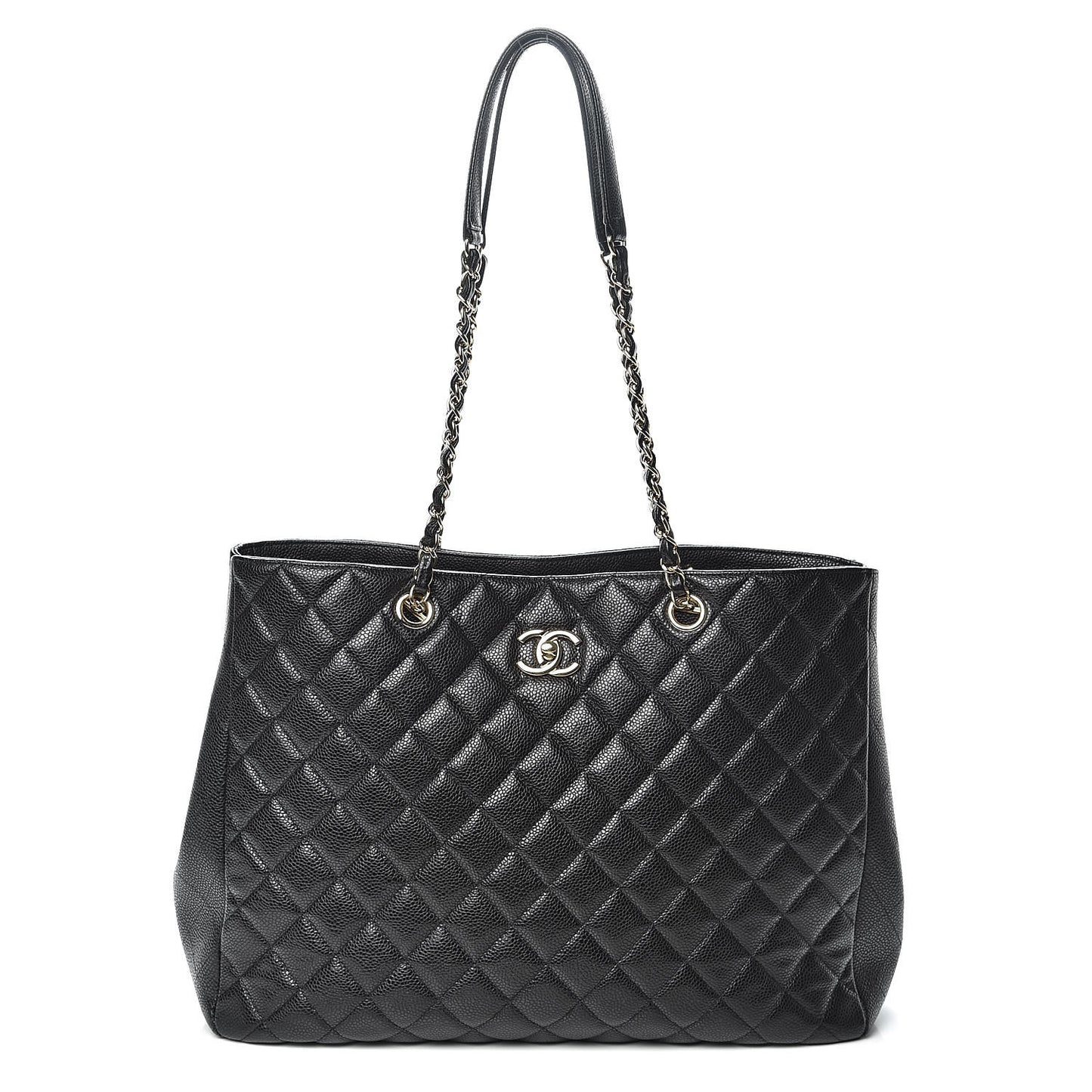 Caviar Quilted Large Shopping Tote Black