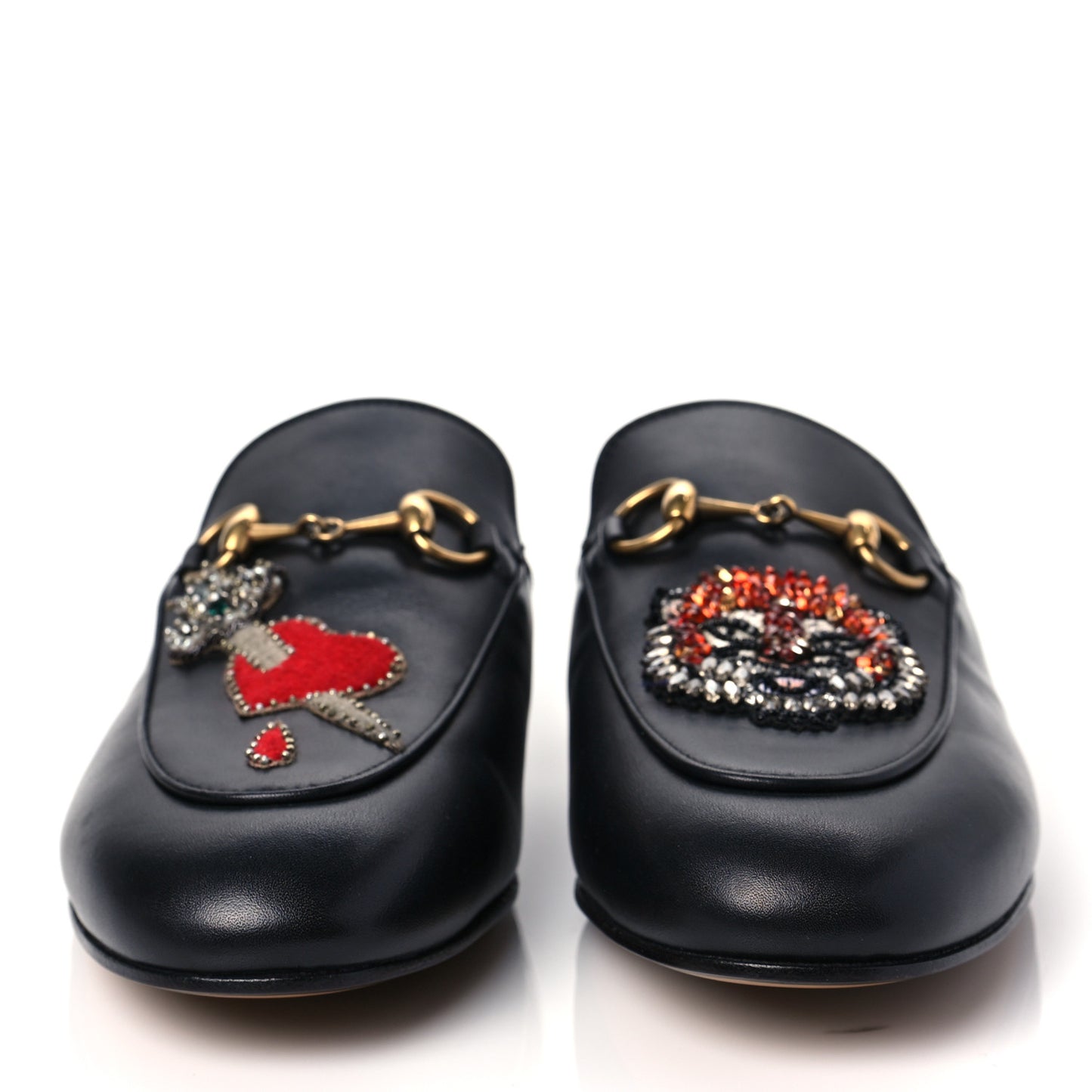 Calfskin Crystal Tiger Embroidered Womens Princetown Slippers 37 Black