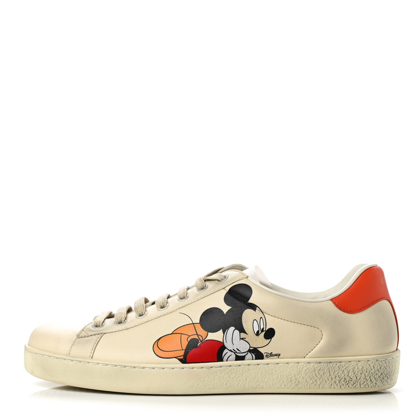 X DISNEY Miro Soft Calfskin Mickey Mouse Print Mens Ace Sneakers 9 Ivory Deep Orange