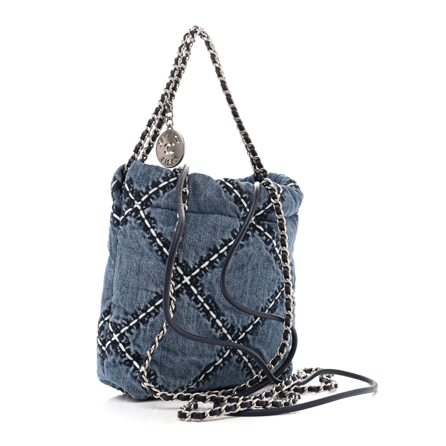 Chanel Denim Stitched Quilted Mini Chanel 22 Blue 3 of 10