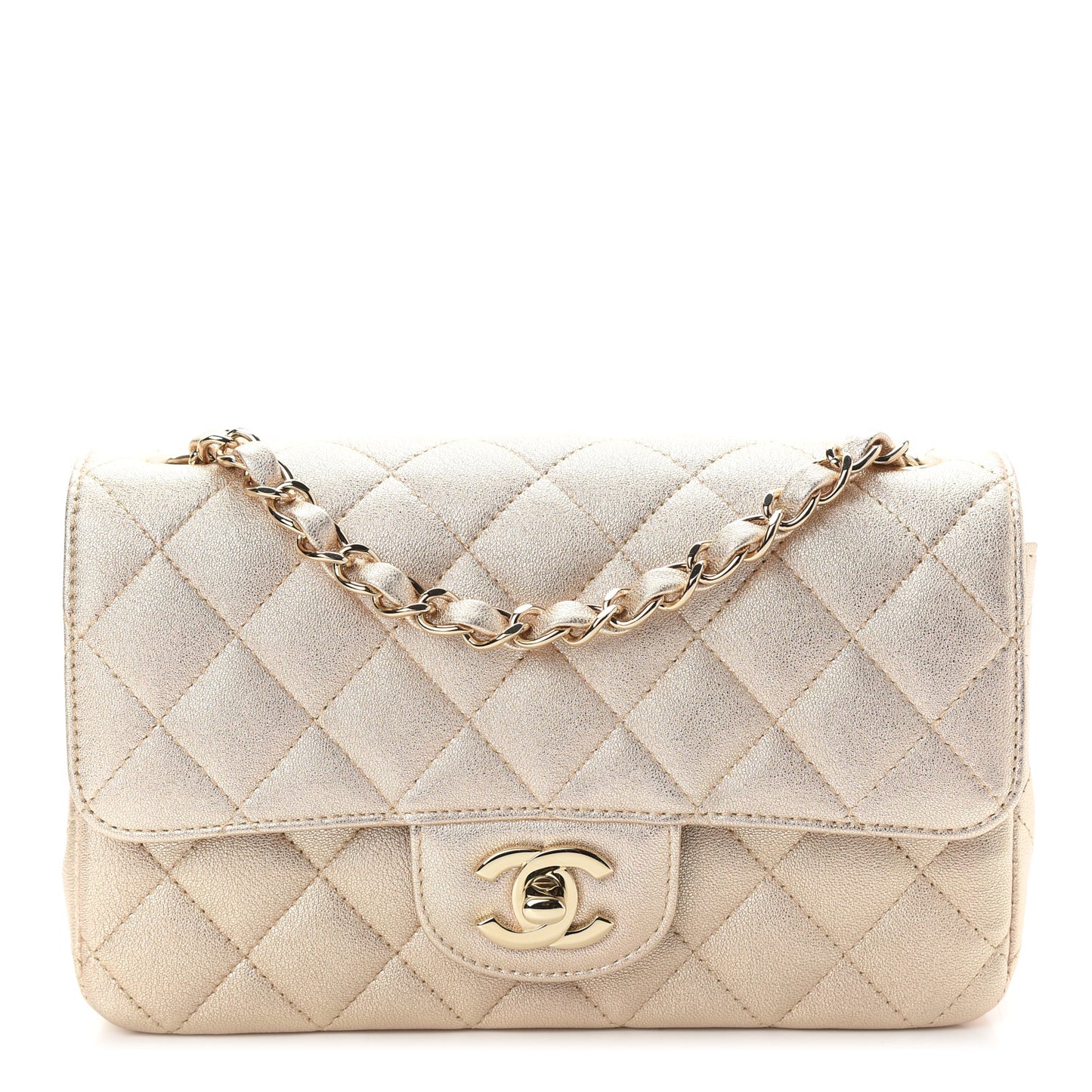 Metallic Lambskin Quilted Mini Rectangular Flap Gold