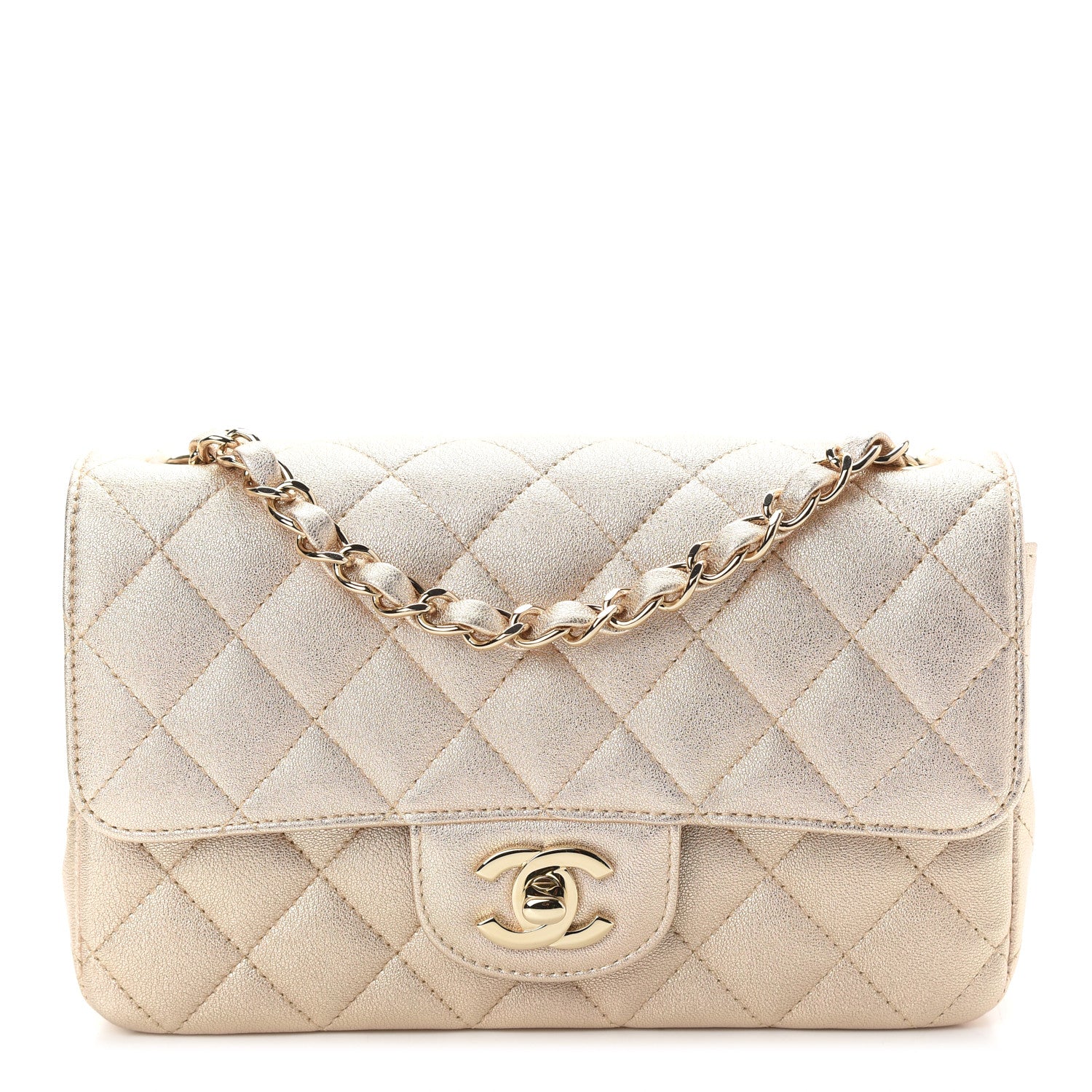 Chanel Metallic Lambskin Quilted Mini Rectangular Flap Gold 1 of 8