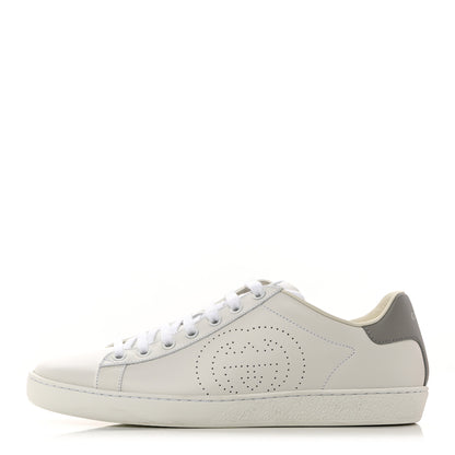 Gucci Calfskin Interlocking G Perforated Womens Ace Sneakers 40 White Grey Sky 1 of 9