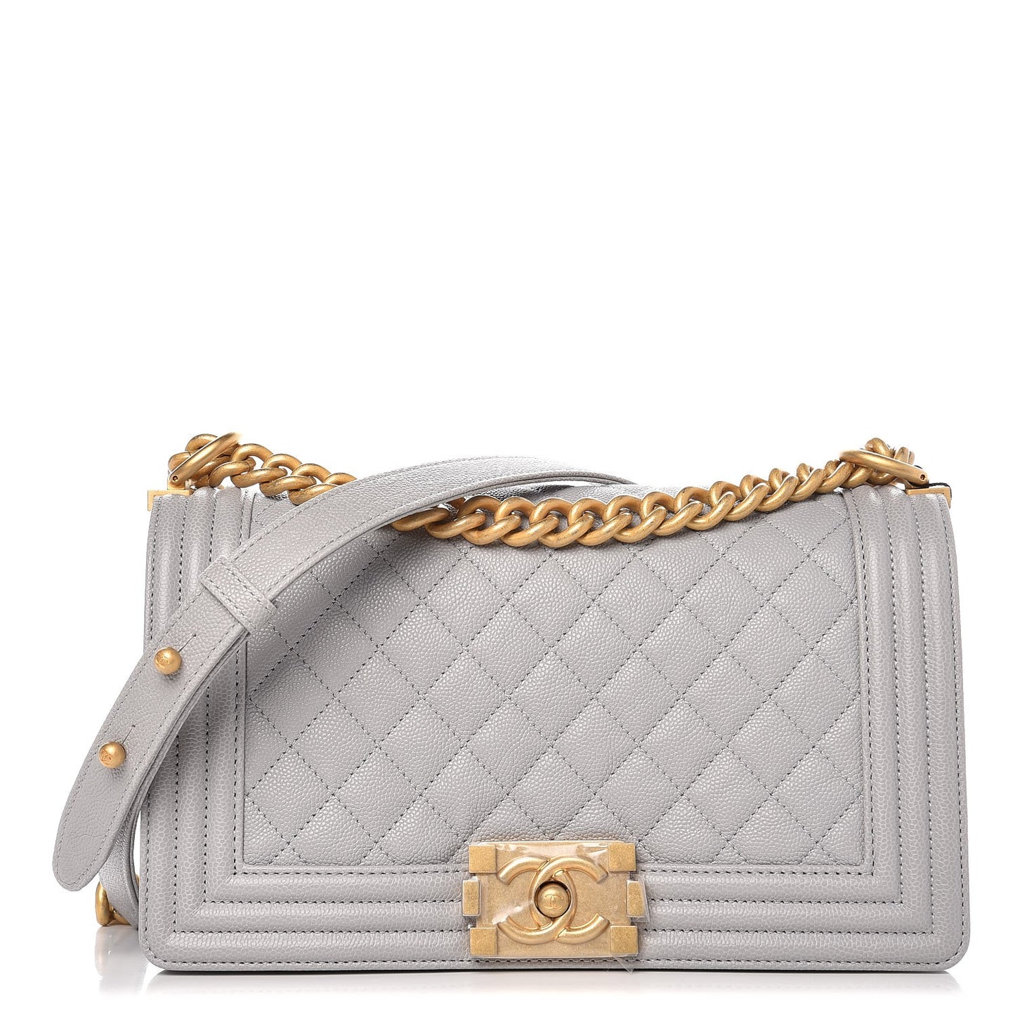 Caviar Quilted Medium Boy Flap Grey