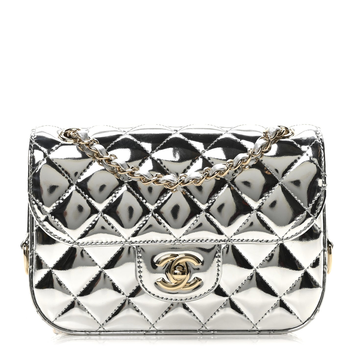 Mirror Calfskin Metallic Calfskin Quilted Hollywood Boulevard Mini Flap With Star Coin Purse Silver