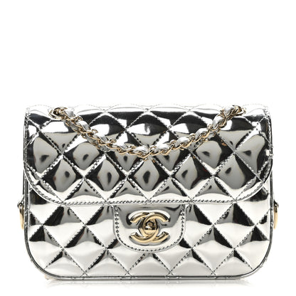 Chanel Mirror Calfskin Metallic Calfskin Quilted Hollywood Boulevard Mini Flap With Star Coin Purse Silver 1 of 11