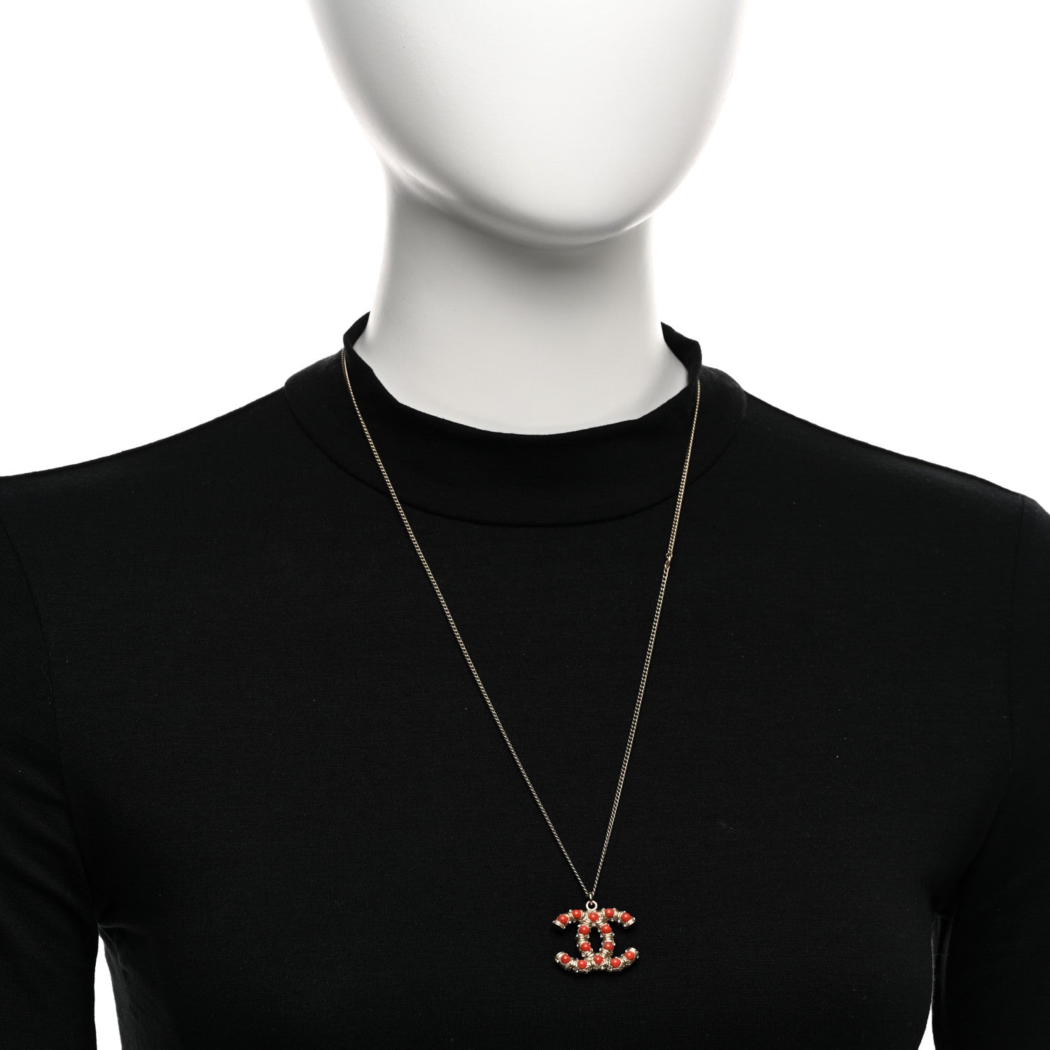 Chanel Resin Crystal CC Necklace Red Gold 2 of 5