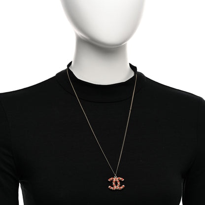 Chanel Resin Crystal CC Necklace Red Gold 2 of 5