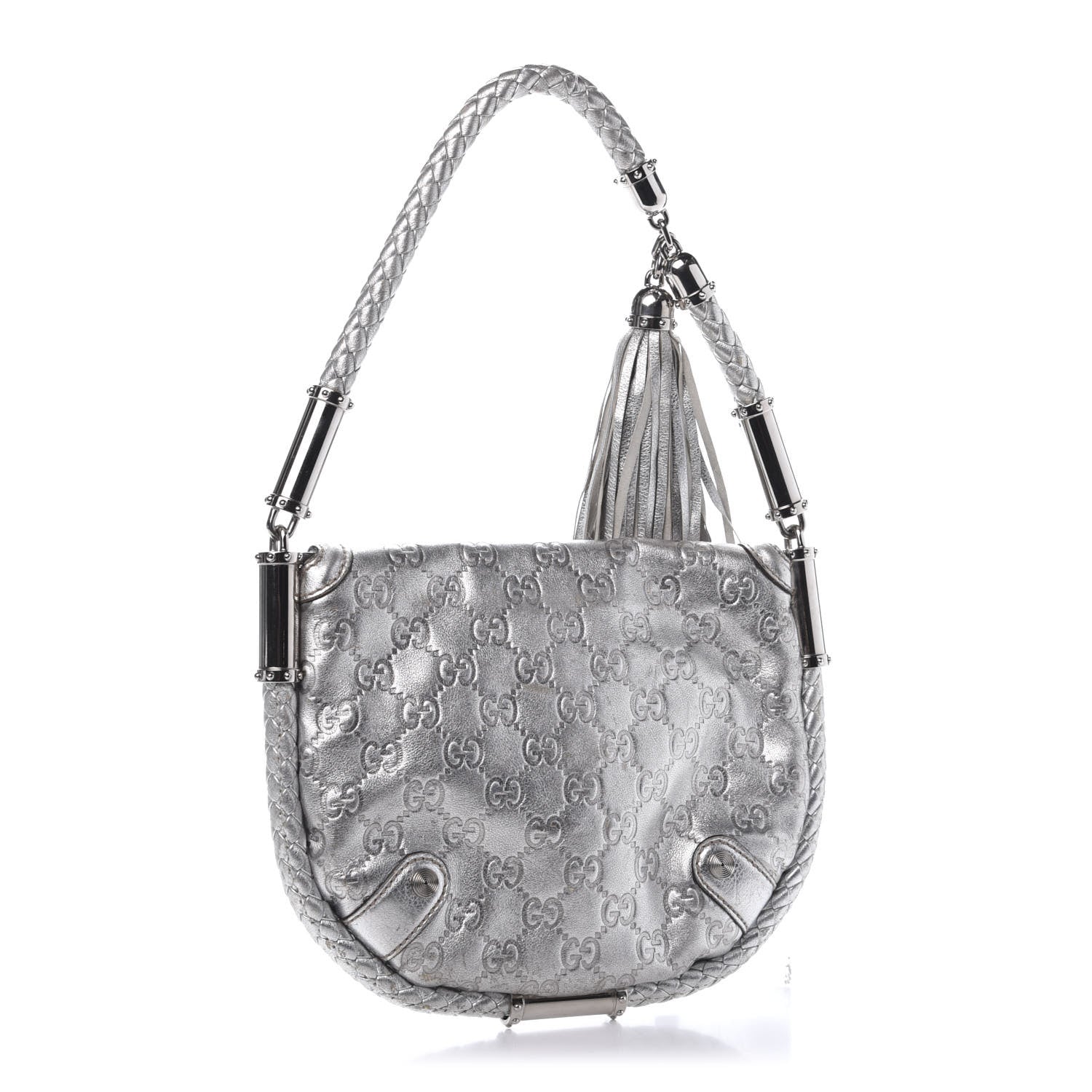 Gucci Guccissima Small Britt Tassel Shoulder Bag Silver 3 of 17