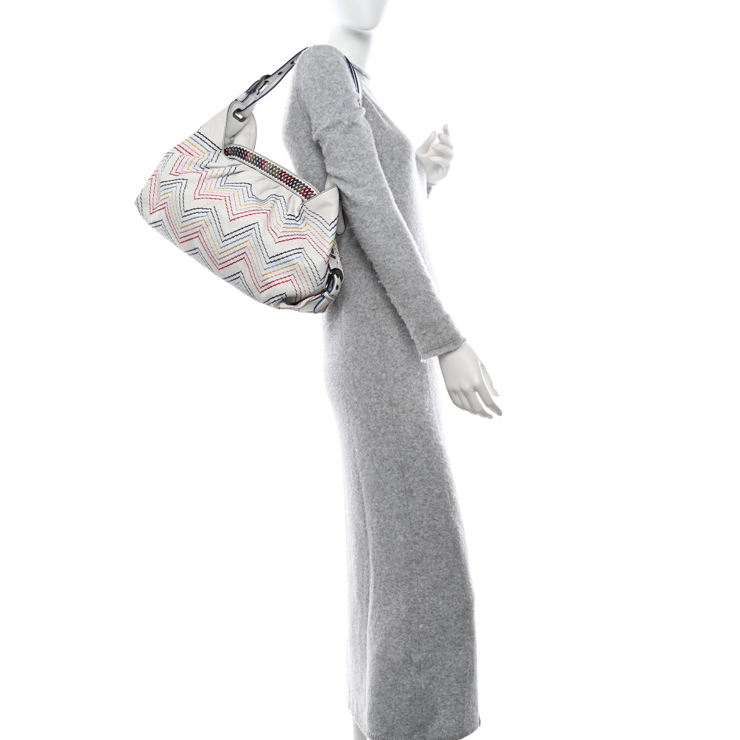 Fendi Vitello Palma Zig Zag Thread Embroidered Doctor B Hobo White Multicolor 2 of 18