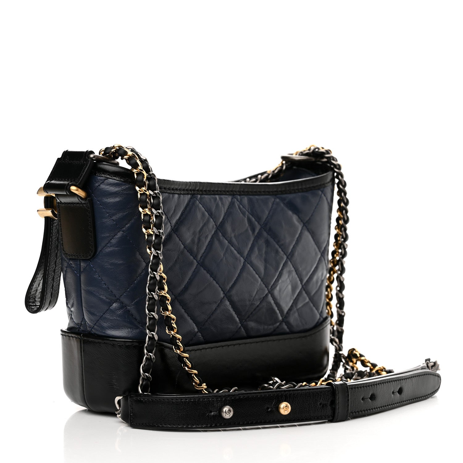 Chanel Aged Calfskin Quilted Small Gabrielle Hobo Navy Black 3 of 10