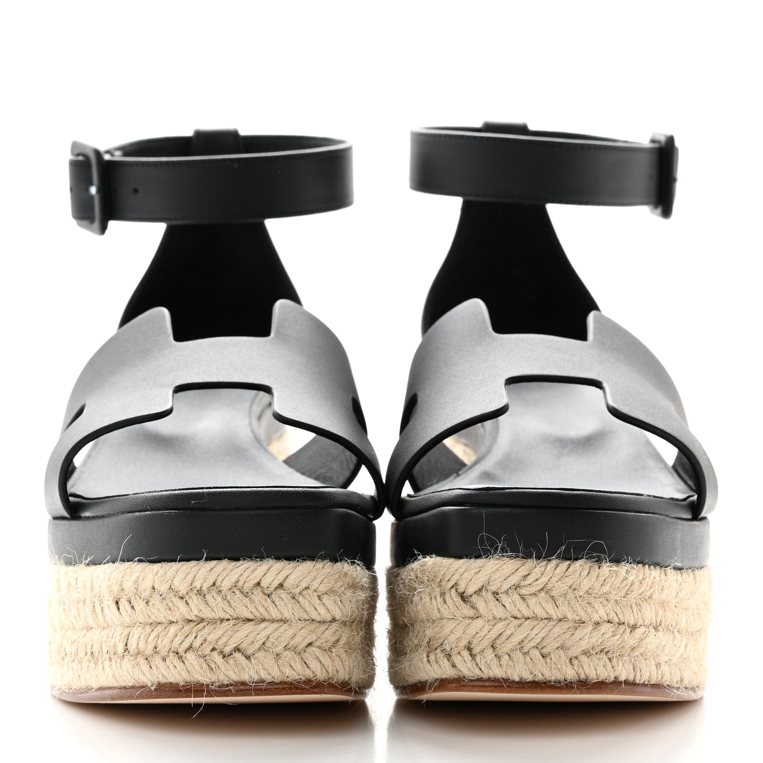 Hermes Goatskin Elda Espadrille Wedge Sandals 38 Black 2 of 12