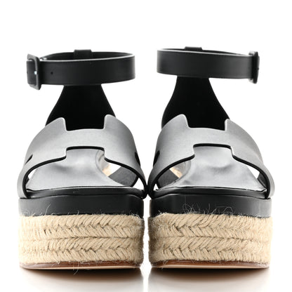 Hermes Goatskin Elda Espadrille Wedge Sandals 38 Black 2 of 12