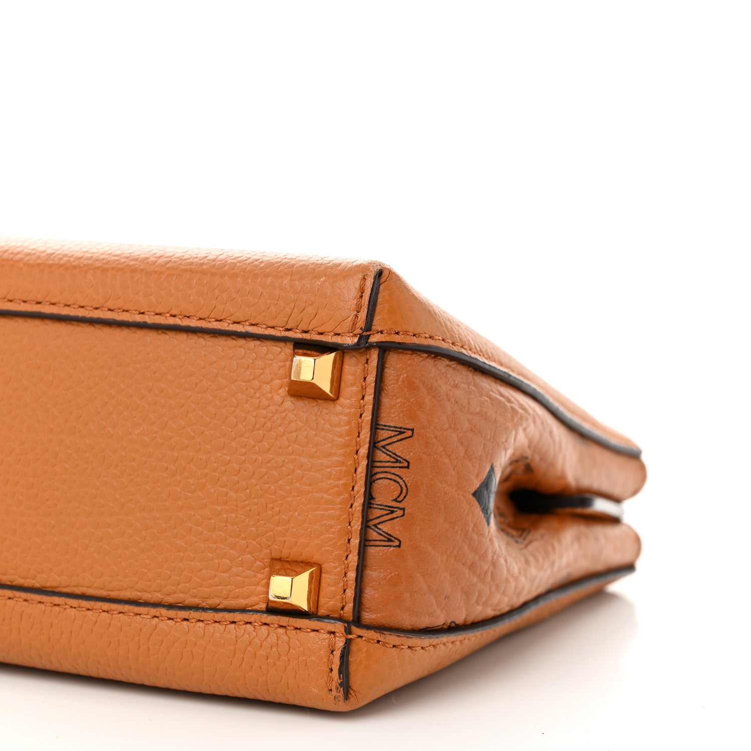 MCM Grained Calfskin Visetos Top Handle Crossbody Cognac 8 of 8