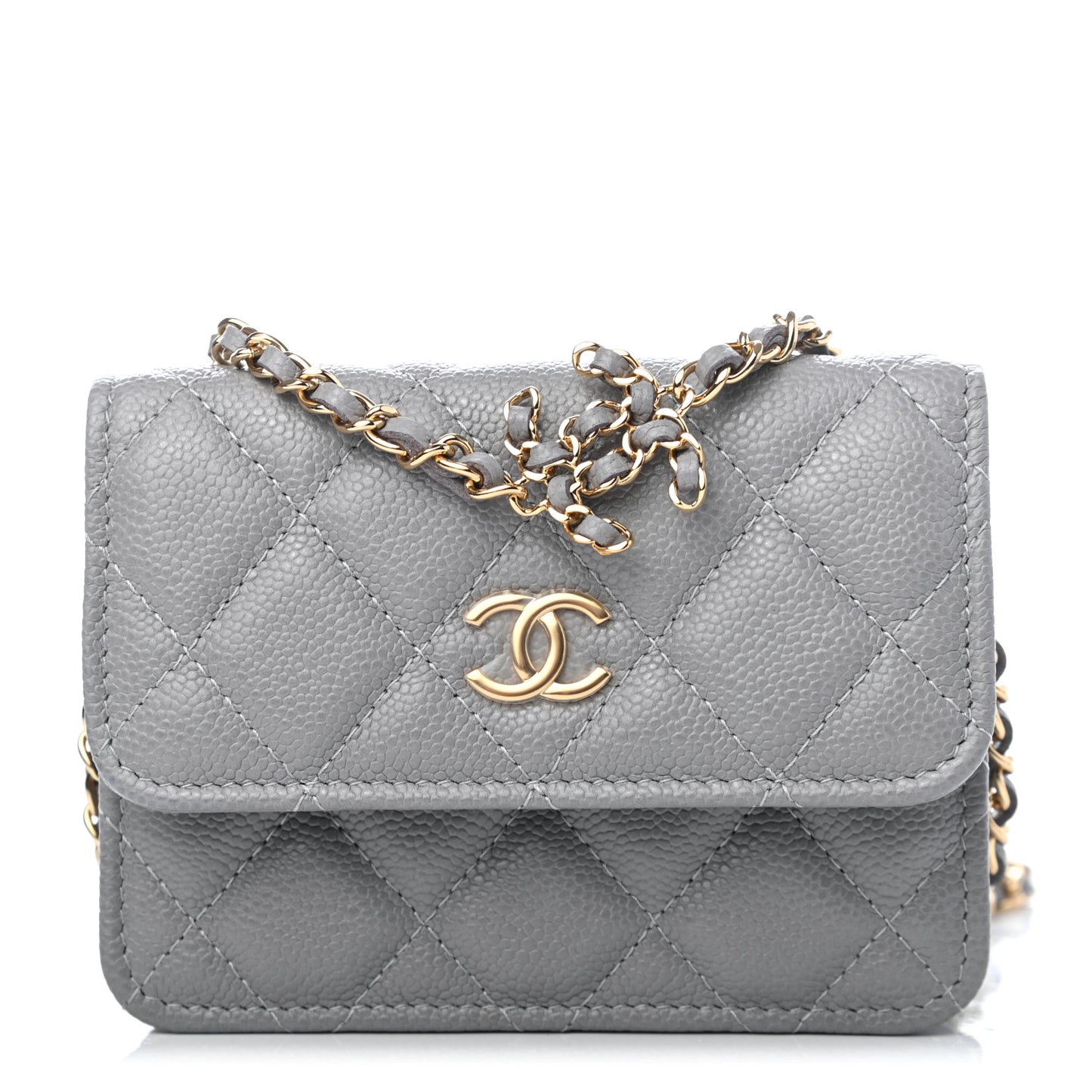 Caviar Quilted Miss Coco Clutch With Chain Grey