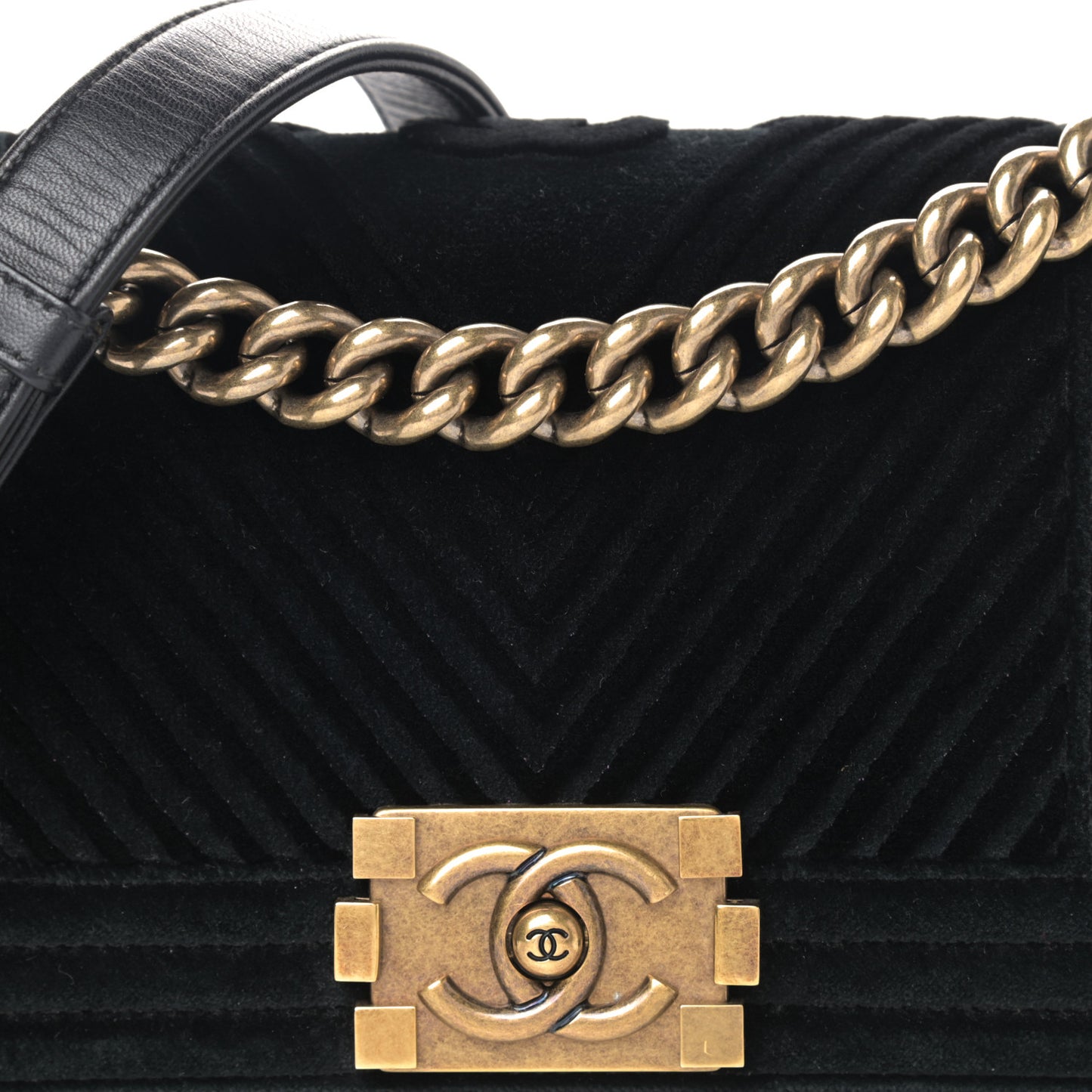 Velvet Chevron Quilted Small Boy Flap Black