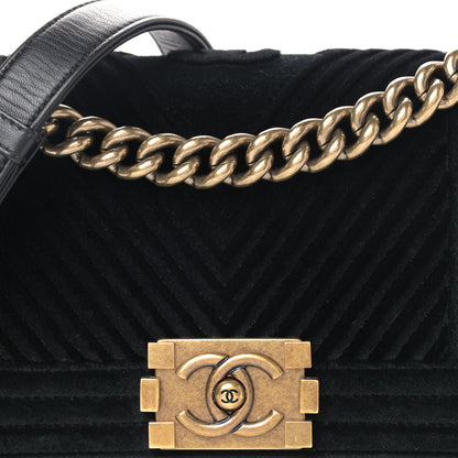 Chanel Velvet Chevron Quilted Small Boy Flap Black 9 of 9