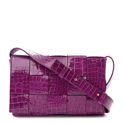 Bottega Veneta Gloss Calfskin Croc Embossed Intreccio Cassette Crossbody Bag Venom Brass 1 of 9