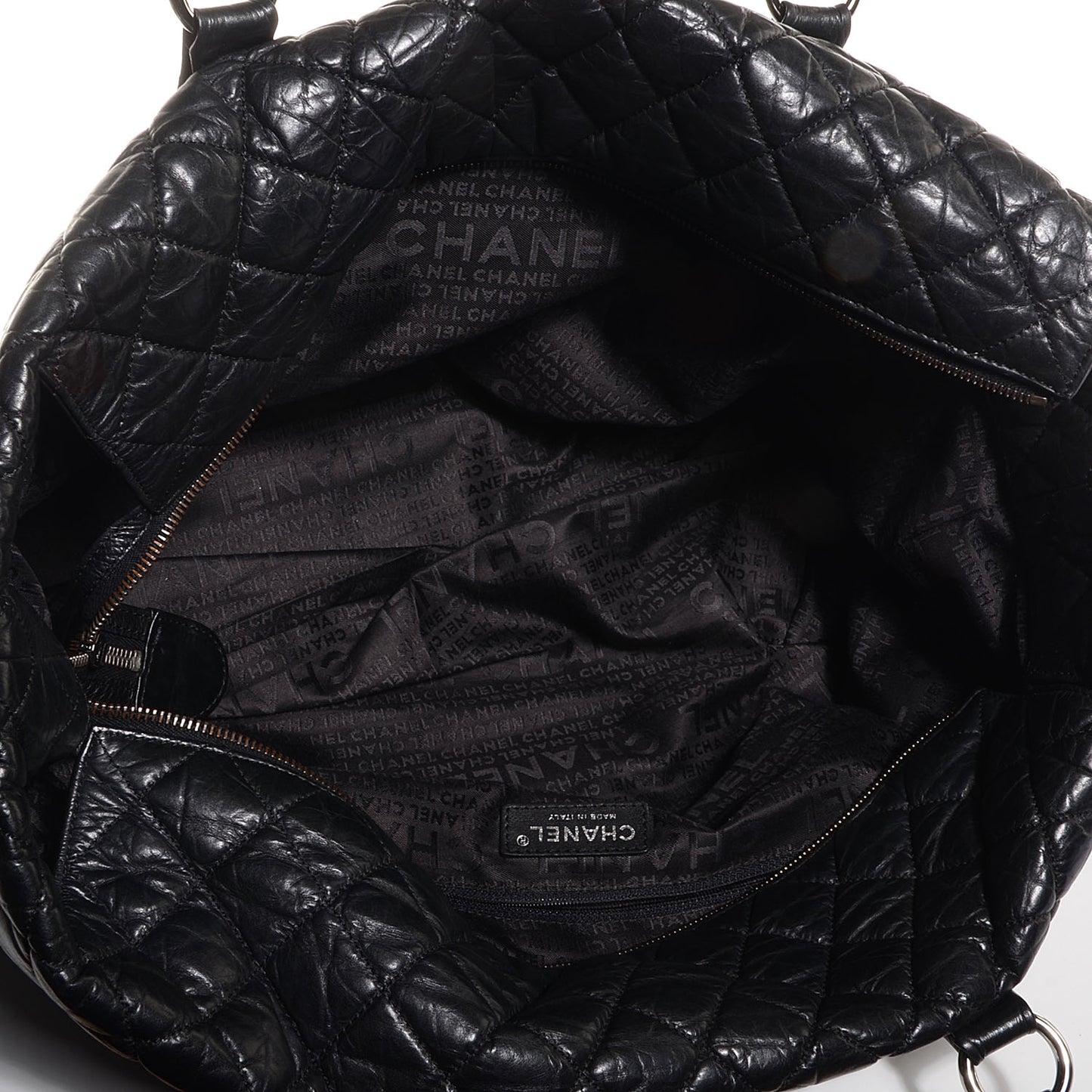 Distressed Lambskin Vintage Ligne Lady Braid XL Tote Black